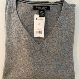 Men’s NWT Banana Republic Grey Silk V-Neck Sweater-Large